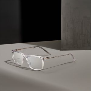 a pair of clear frame glasses
